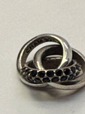 Chamilia 925 Sterling Silver Interlocking Rings Black Stone Dangle Charm